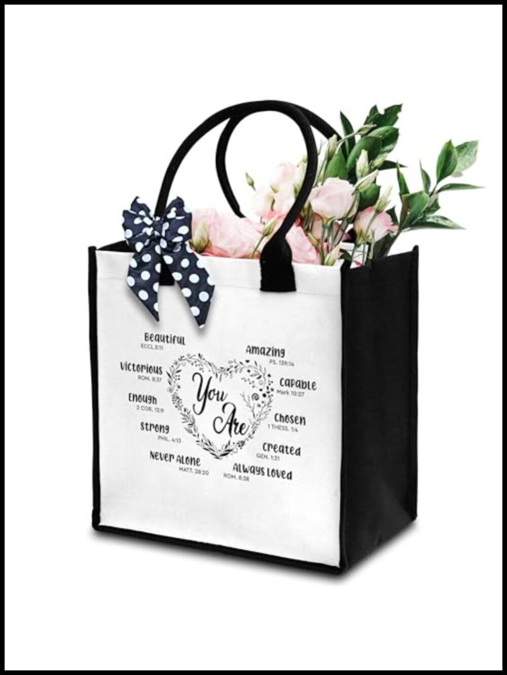 Canvas Tote Bag Christian Bible Verse Religious Gift with Ribbon